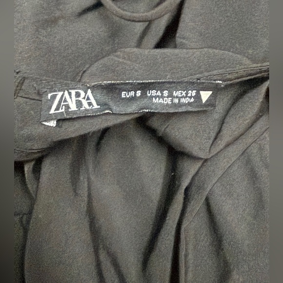 Zara Black Puff Sleeve Tiered Poplin Tie Detail Open Back Mini Dress Size Small - Picture 5 of 7